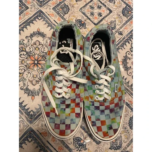 Vans Era ComfyCush Tie Dye Checkerboard Multi Color Sneakers Mens 8 Womens 9.5