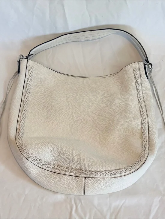 Rebecca Minkoff White Pebbled Leather Hobo Shoulder Bag with Braided Trim