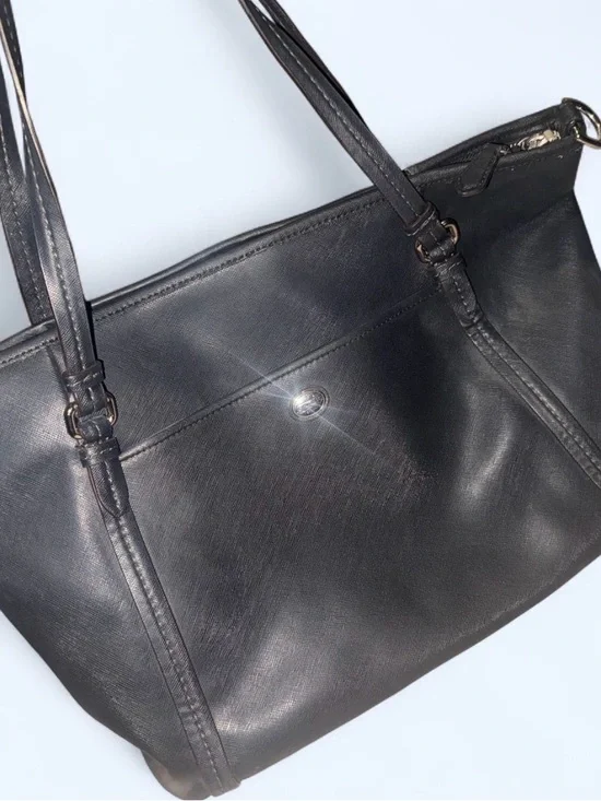 Black Leather Tote Bag with Shoulder Straps - Coach