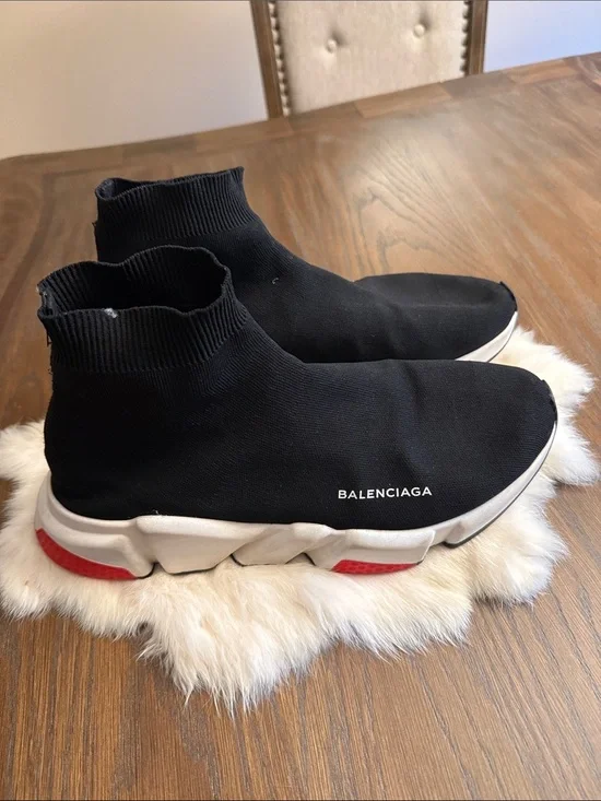 Balenciaga Speed Trainer Sock Sneakers Black Red White 12.5