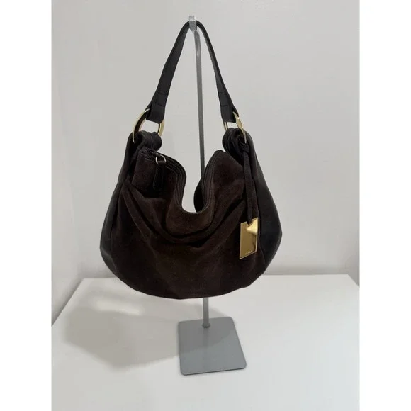 Furla Dark Brown Suede Shoulder Bag Made In Italy
