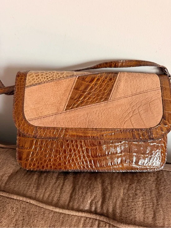 Genuine Elephant and crocodile ,Women's Tan Croc-Embossed Leather Shoulder