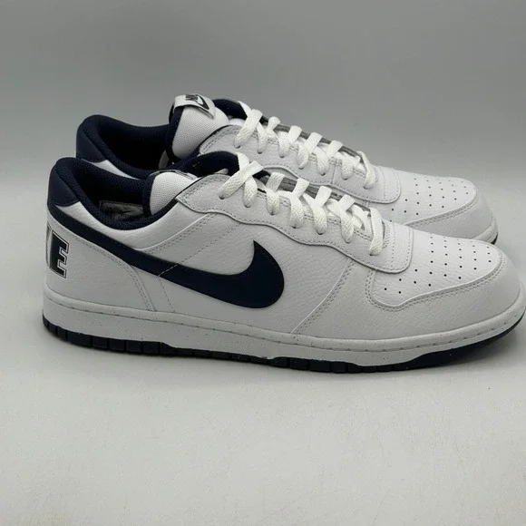 Nike Big Nike Low Shoes Mens Size 11.5 White Midnight Navy Basketball 355152-140