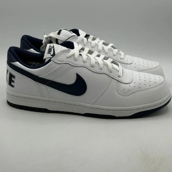 Nike Big Nike Low Shoes Mens Size 13 White Midnight Navy Basketball 355152-140