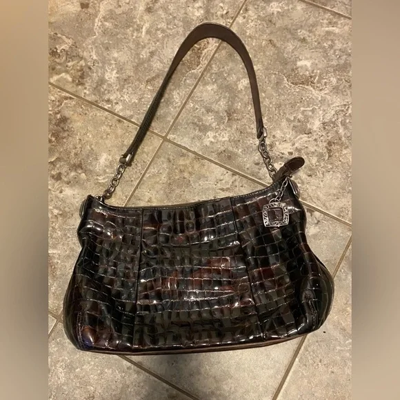 Brighton Brown Crocodile PU Leather Shoulder Bag Purse Silver Tone Hardware