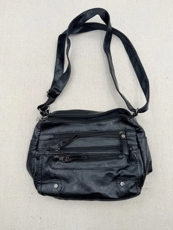 Black Multi-Zip Crossbody Shoulder Bag