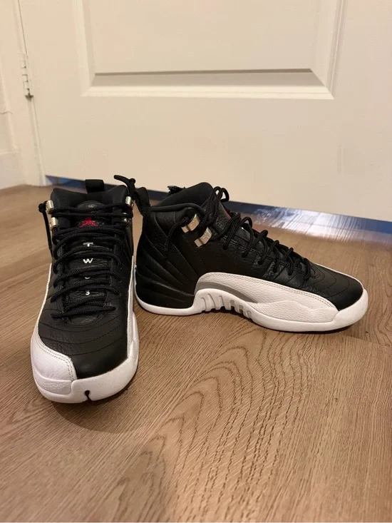 Women Black and White Jordan 12s Sneakers