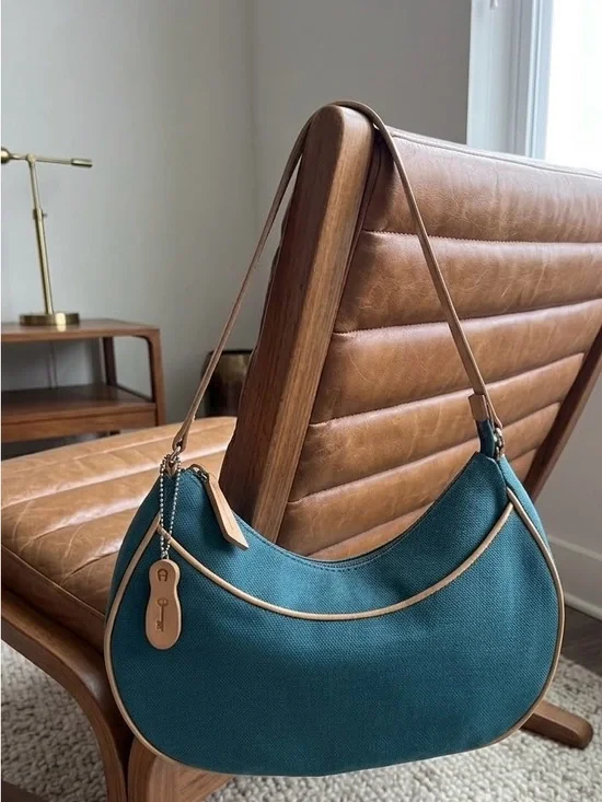 Etienne Aigner Teal Shoulder Bag with Tan Trim