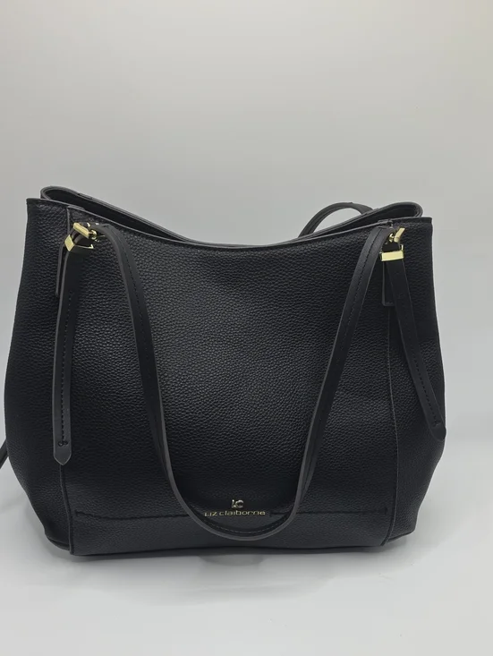 Liz Claiborne Black Pebbled Shoulder Tote with Gold Hardware