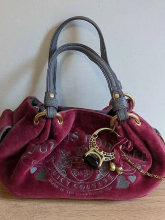 Juicy Couture Plum Velvet Shoulder Bag with Gold Hardware