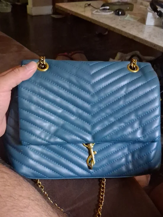 Quilted Chevron Crossbody Bag in Teal with Gold Hardware