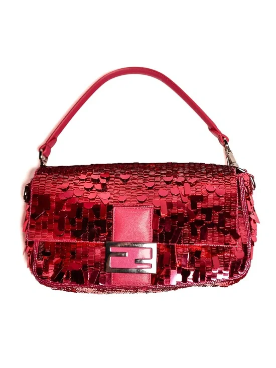 Fendi Fuscia Sequin Baguette Shoulder Bag Vintage Sex and the City