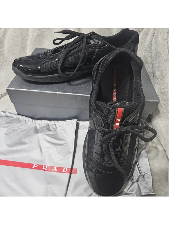 Men's Prada America's Cup Sneakers Black Red Size 13 with Dustbag