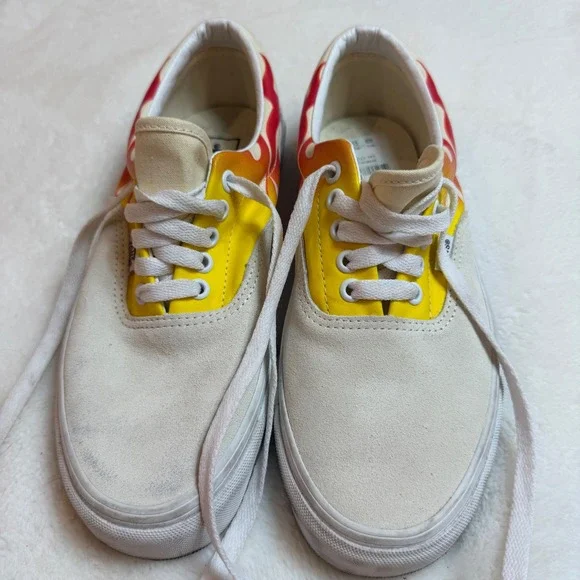 Vans Era Flame Cream White Yellow Red Suede Canvas Sneakers Mens 7.5 Womens 9