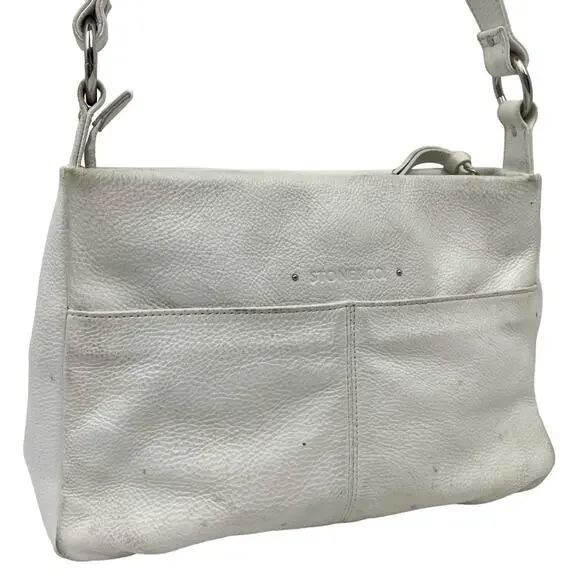 STONE & CO MOUNTAIN White Genuine Leather Shoulder Bag Purse Handbag Tote