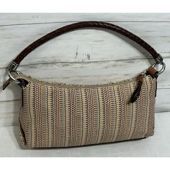Fossil Multi-Color Knit Fabric Brown Woven Brown Leather Shoulder Bag Purse