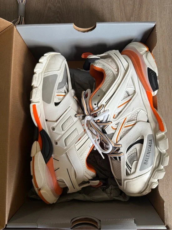 Balenciaga Men's White and Orange Multi-Layered Runner Sneakers/ 100% Authentic