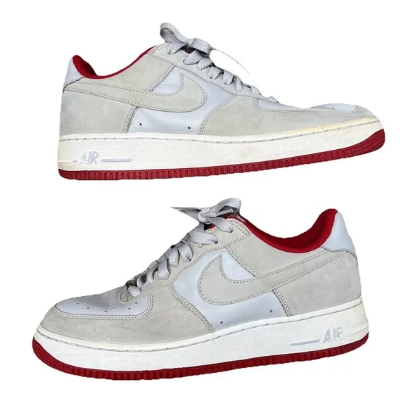 Nike Air Force 1 Sneakers Men's 8 Grey Varsity Red Y2K Low Top Basketball Shoes