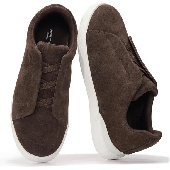 Men's Genuine Leather Chocolate Brown Foam Insole Lightweight Sneakers Shoes