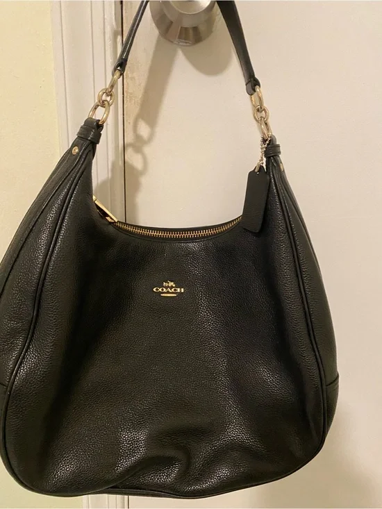Coach Black Pebbled Leather Shoulder Hobo with Gold Hardware