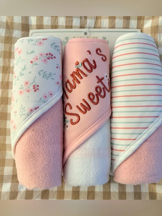 Pink Floral & Striped Baby Hooded Towels - Soft Hooded Bath Wraps