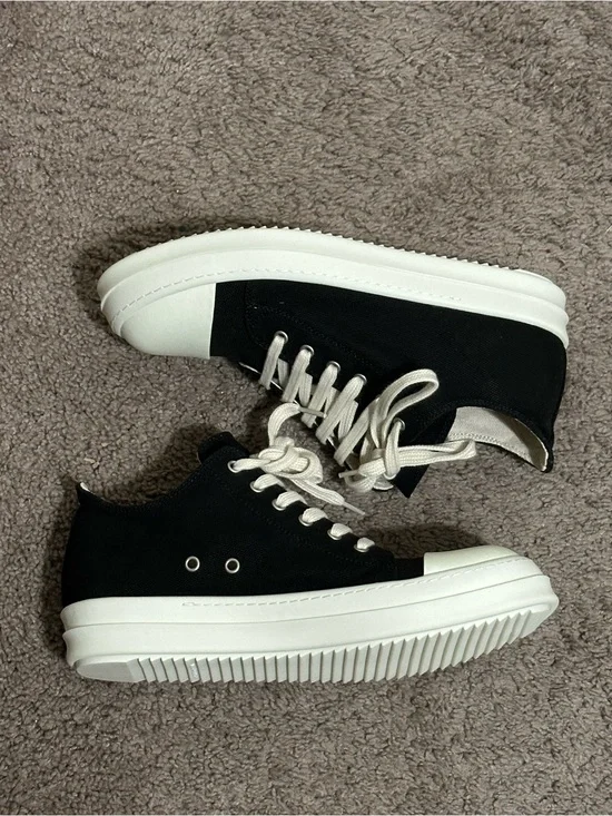 Men's Black Canvas Platform Sneakers with Cream Laces