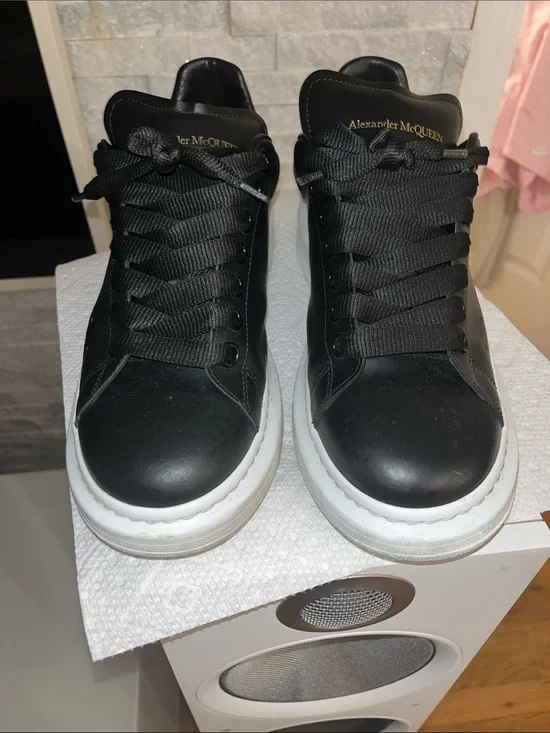 Alexander McQueen Black Leather Sneakers with White Platform Sole