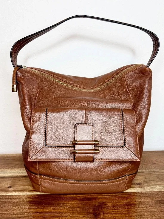 B. Makowsky 100% Genuine Soft Brown Leather Hobo Shoulder Bag