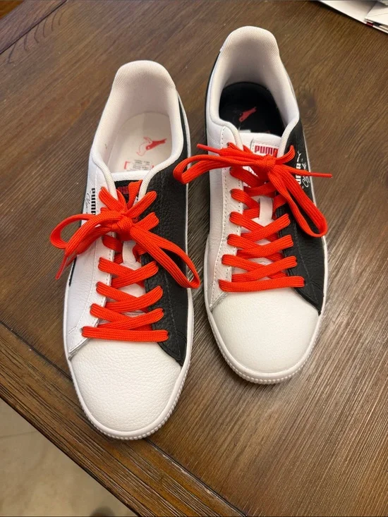 Puma Men Clyde x Staple Create from Chaos White & Black Sneakers with Red Laces