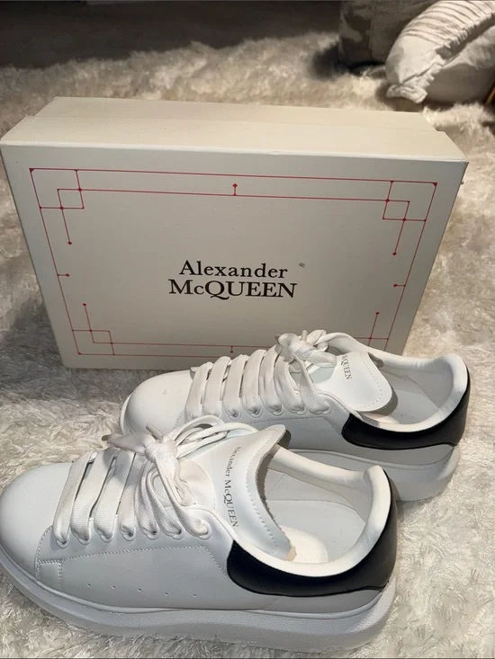 Alexander McQueen White Leather Sneakers with Black Heel Panel