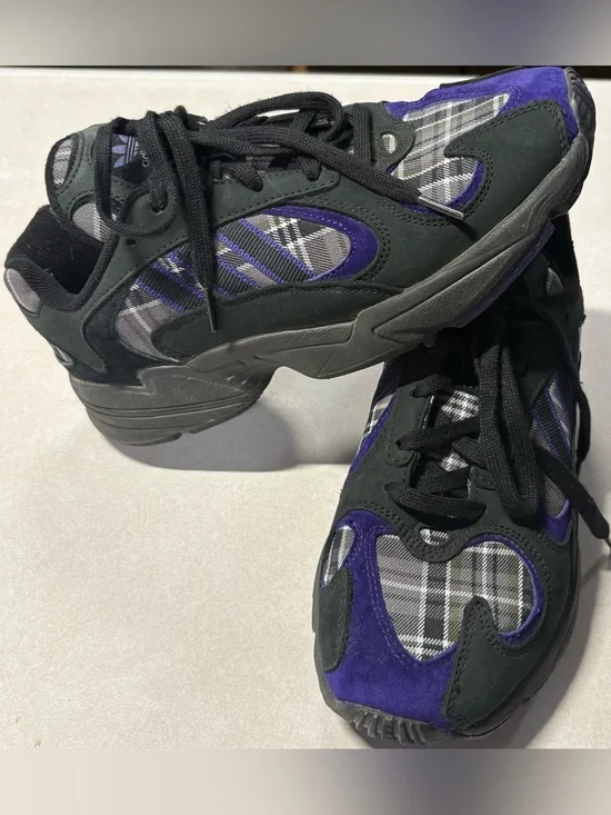 Adidas Yung-1 BLACK PLAID PURPLE GREY Retro Sneakers Men Size 7