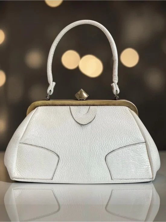 White Pebbled Leather Handbag Evening Bag