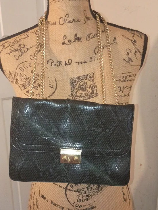 BCBG Black Charcoal Snakeskin Embossed Structured Purse