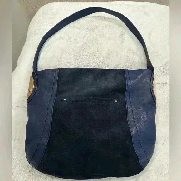 Timeless B Makowsky Giamma00 Blue Suede Leather Hobo Shoulder Handbag Purse