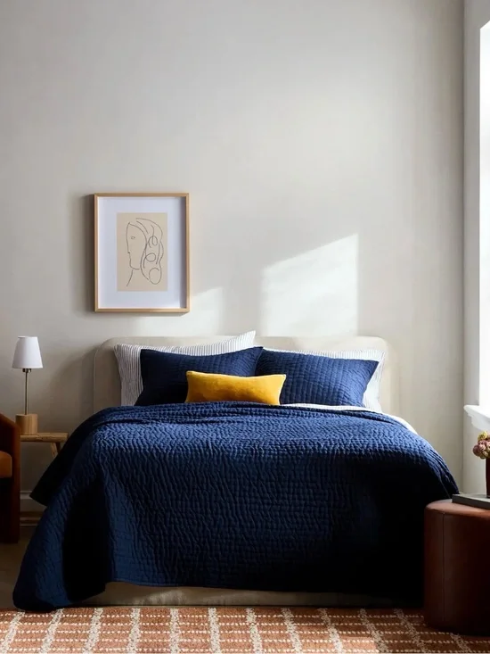 NWOT European Double Sided Full/Queen Quilt (ONLY) in Navy - Retail $150