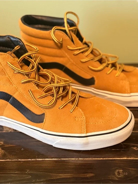 Vans High-Top Suede Sneakers in Wheat with Black Stripe
