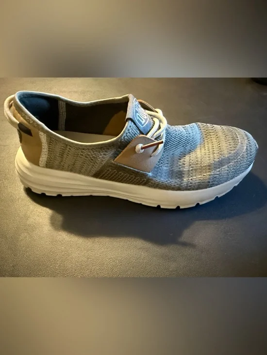Hey Dude Men's Knit Slip-On Sneaker in Gray with Tan Accents