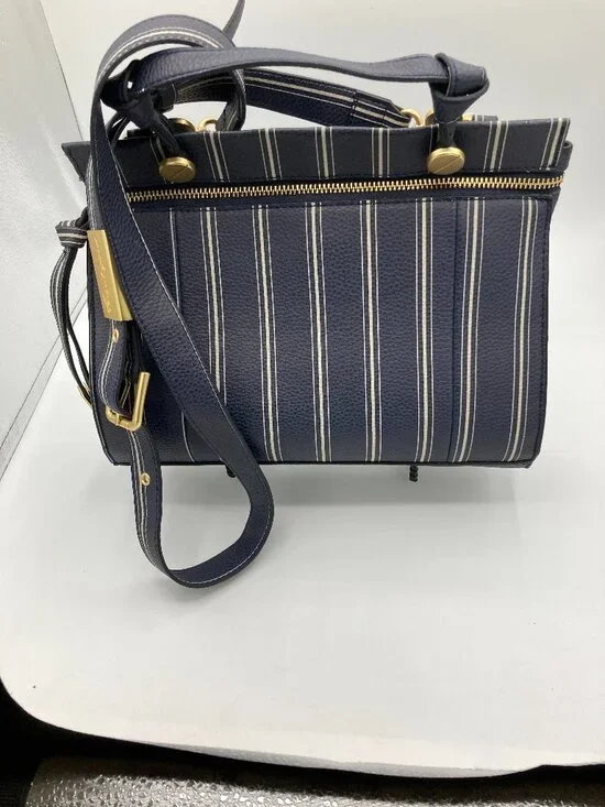 Foley + Corinna Navy and White Stripe Leather Shoulder Bag
