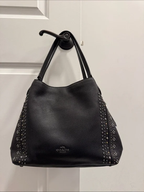 Coach Edie 31 bandana rivets shoulder bag purse tassle metal hangtag