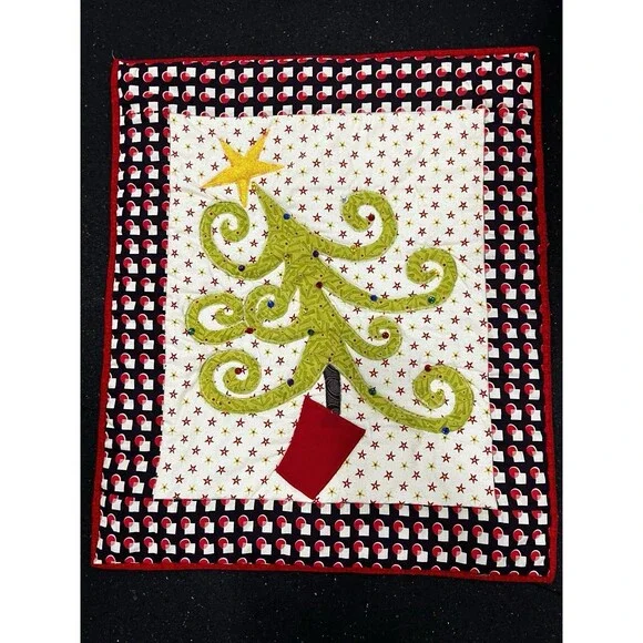 Handmade Art Quilt Wall Hanging~Tipsy Tree christmas 24