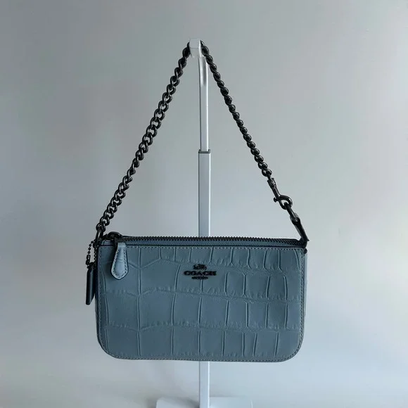 Coach Nolita 19 Cornflower Blue Crocodile-Embossed Leather Shoulder Bag CN382