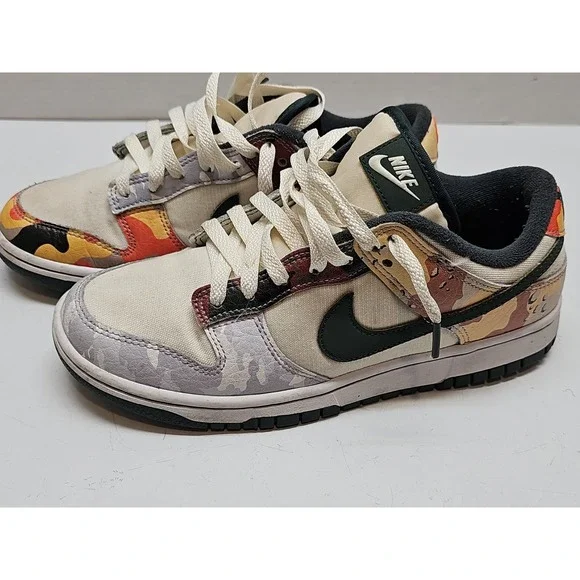 Nike Dunk SE Sail Multi-Camo Low Top Leather Sneakers DH0957-100 Sz 7.5