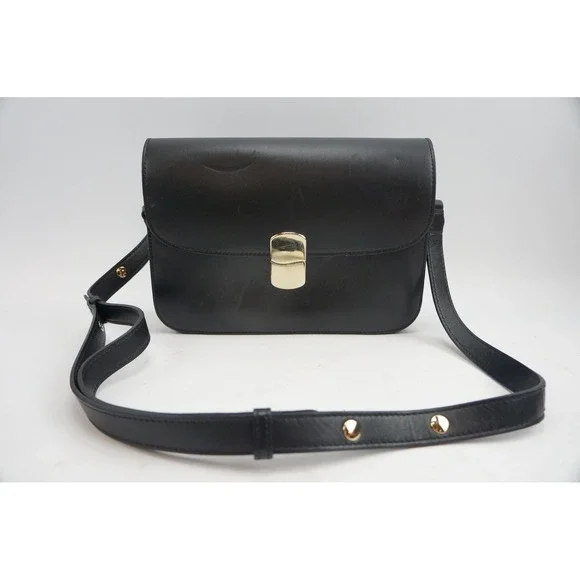 La Maroquinerie Sezane Claude Messenger Bag Black Leather Gold Hardware Good