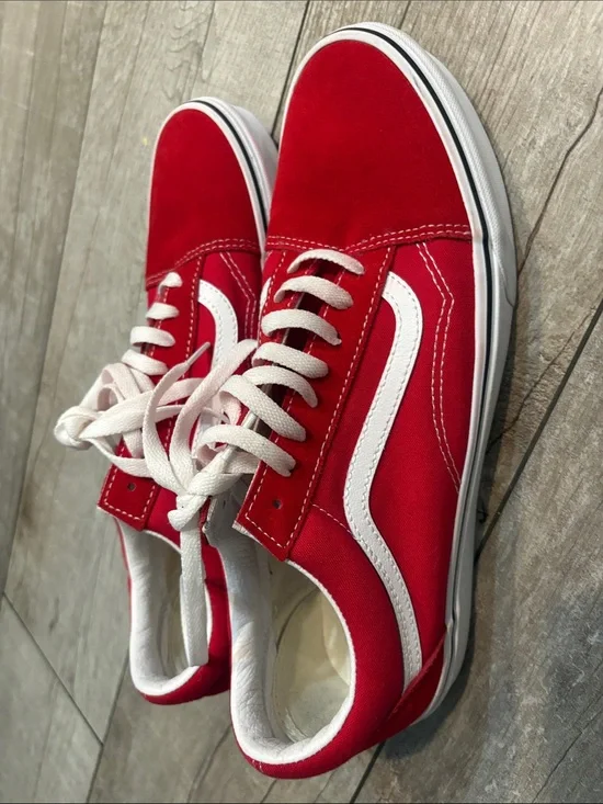 Vans Red Low-Top Canvas Sneakers with White Side Stripe