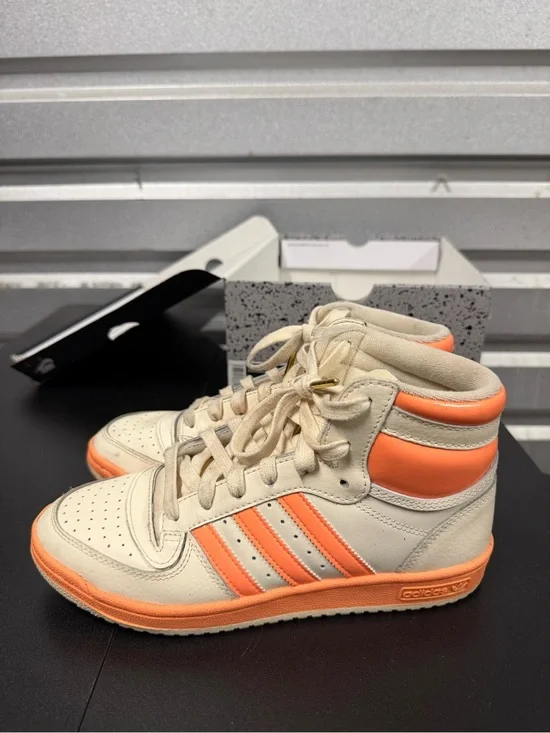 adidas Kids High-Top Sneakers in Cream and Orange Accent