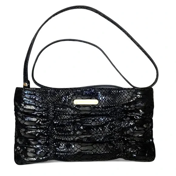 MICHAEL KORS Embossed SHINY SNAKE GATHERD PRINT Zip Shoulder PURSE/BAG