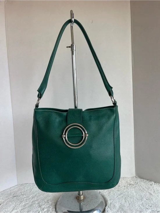 Furla Deep Green Leather Chrome Accent Satchel Women’s Bag