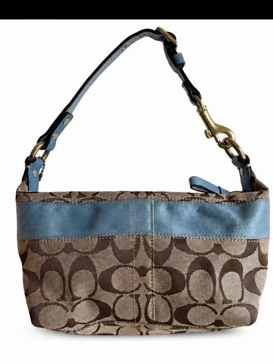 Vintage Y2K Coach 11206 Signature Stripe Demi Shoulder Bag Baby Blue 2007
