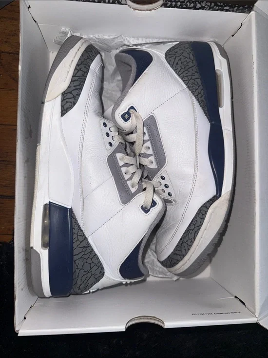 Jordan White Navy and Gray Retro Sneakers
