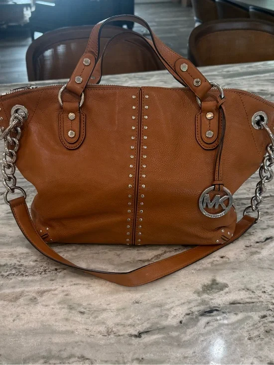 Michael Kors Cognac Leather Studded Shoulder Bag